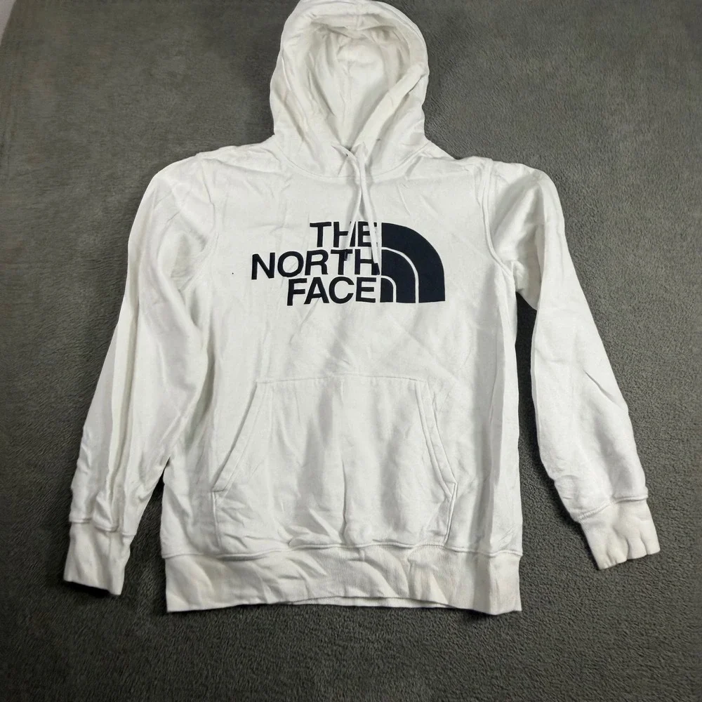The North Face Mens White Graphic Logo Pullover Hoodie Sweatshirt Medium